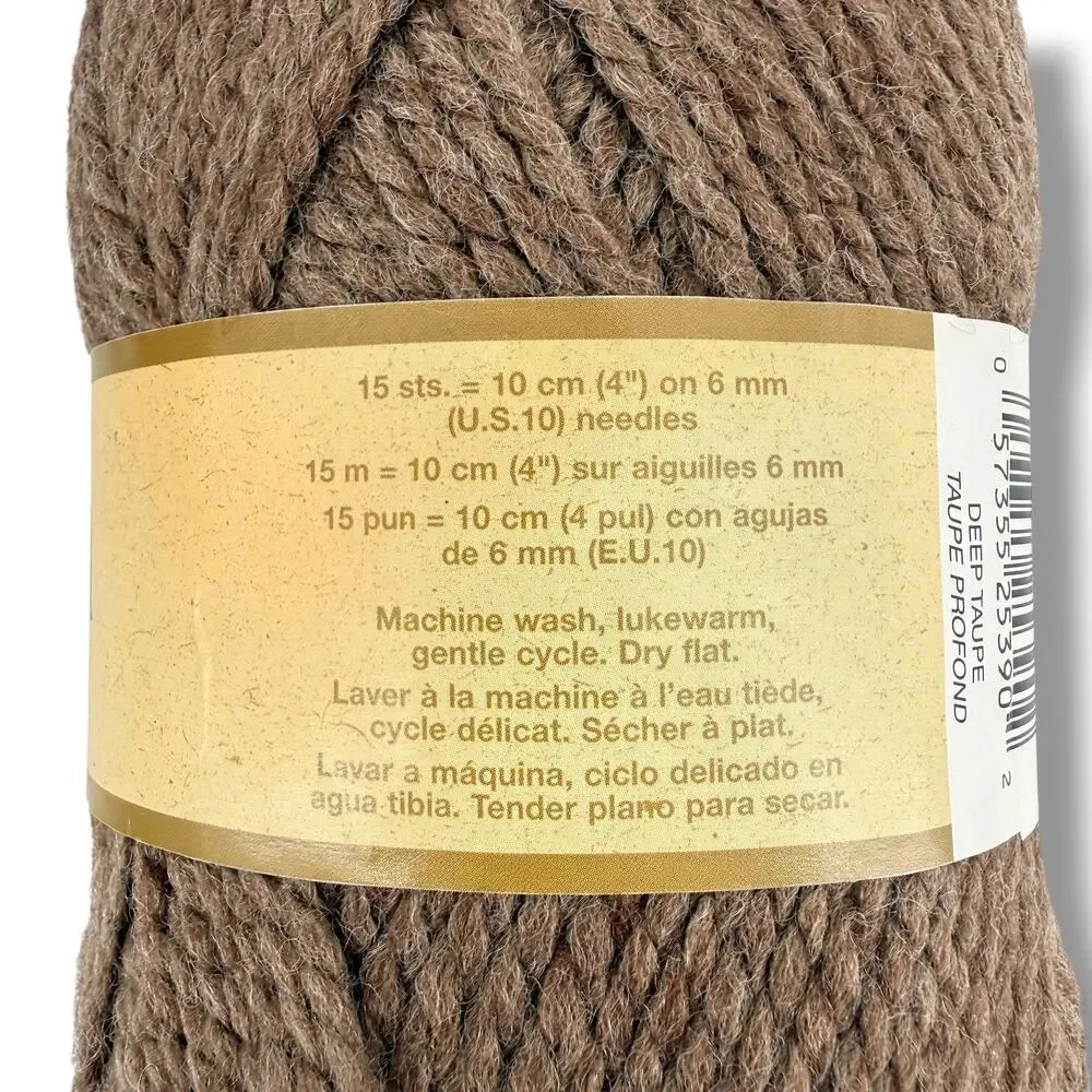 Patons Shetland Chunky Yarn 6 Skeins Deep Taupe Brown 03020 Wool Acrylic 100g